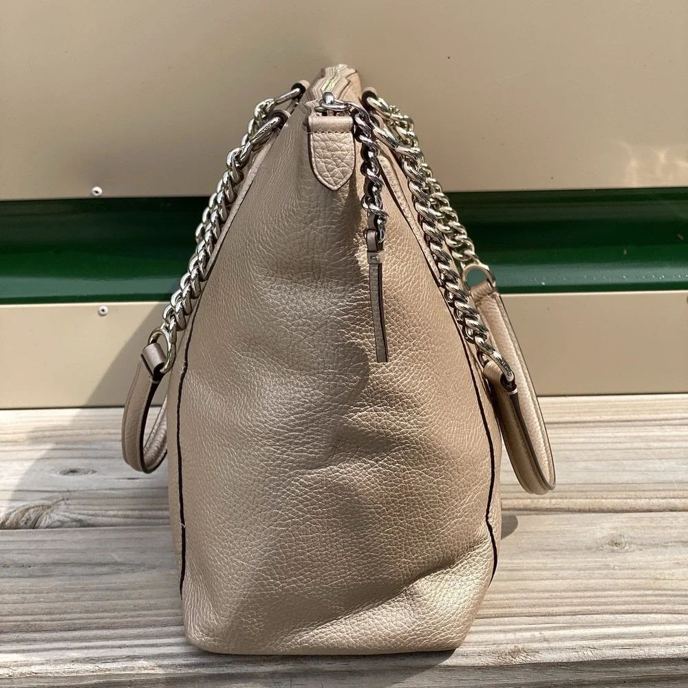 Coach Ava Chain Tote Platinum Metallic Pebbled Leather Shoulder Bag F58688